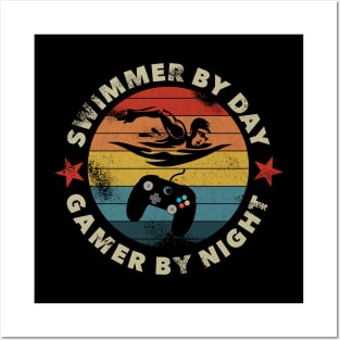 Swimmer By Day Gamer By Night shirt gamer boys Posters and Art